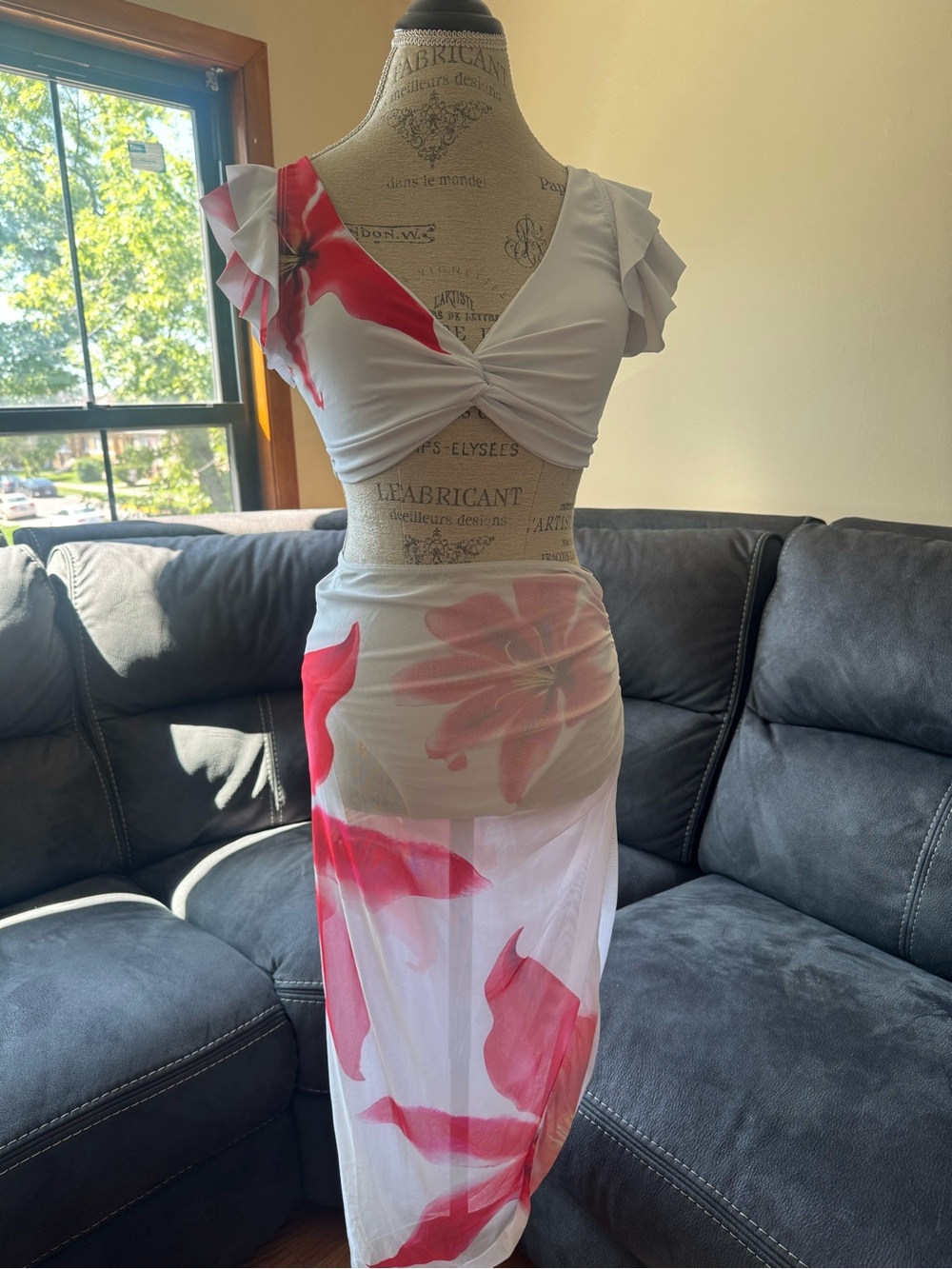White & Pink Floral Three-Piece Dress